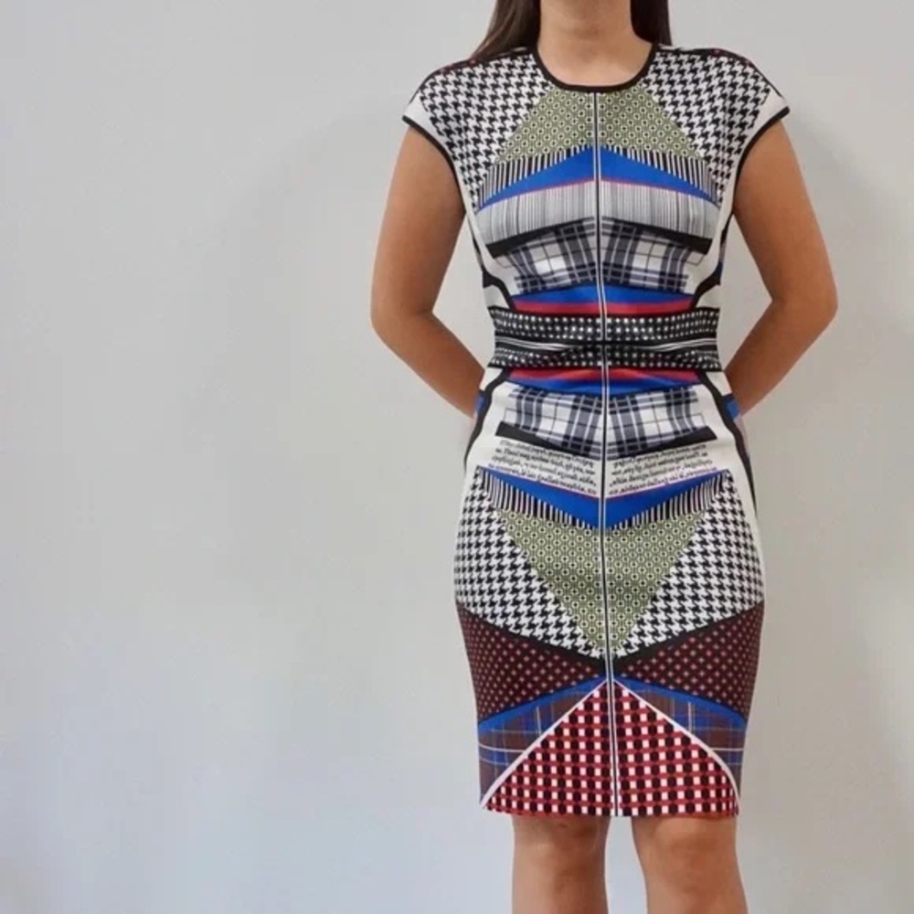 Clover Canyon Women's White Black Abstract Print Sheath Dress Size Large